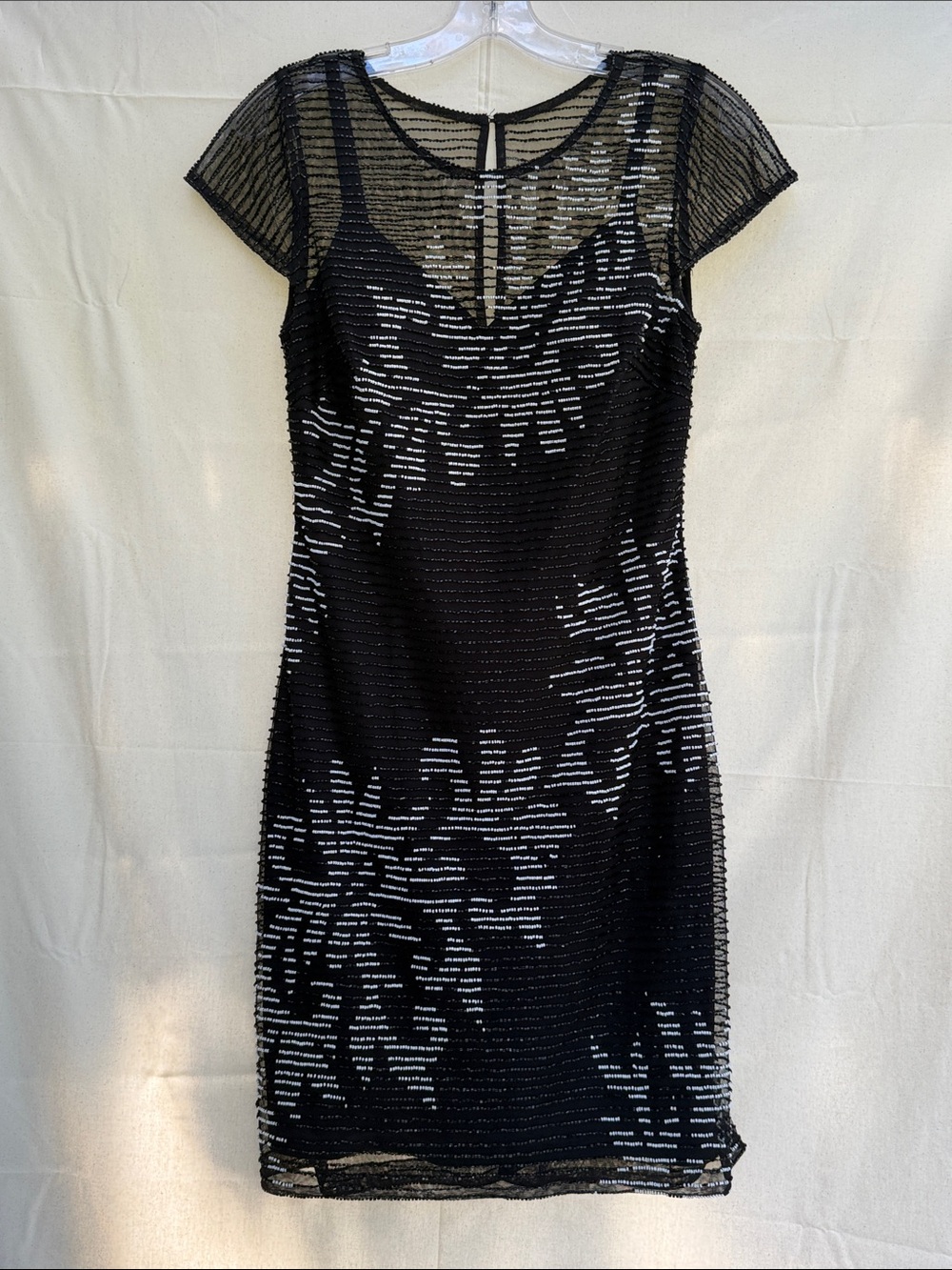 Aidan Mattox Black Sheer Yoke Sequin Mini Dress